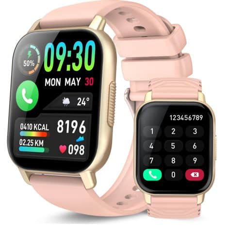 WeurGhy Ladies’ Smart Watch (Make/Receive Calls), 1.85″ HD Fitness Watch, Heart Rate Monitor, IP68 Waterproof, Android iOS Compatible (Pink).