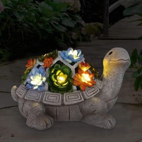 Unique Housewarming Gifts: Goodeco Solar Turtle Statue – Outdoor Decor with LED Lights and Succulent. Perfect for your garden!