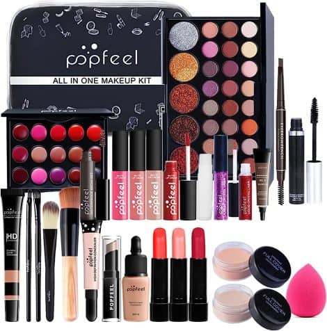 RoseFlower 28Pcs Makeup Kit: Complete starter set for British consumers with concealer, blush, lip gloss, and more.