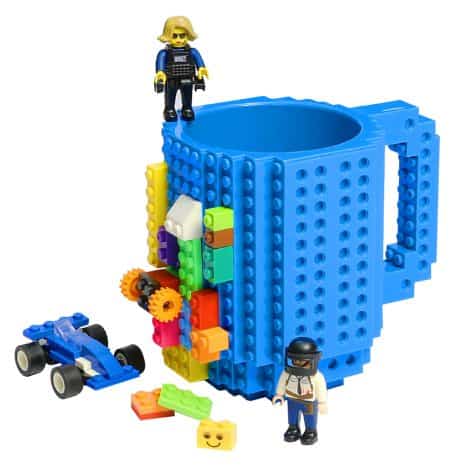 Blue DIY Build-on Brick Coffee Mug, a creative gift for kids, men, and women for Xmas and birthdays.