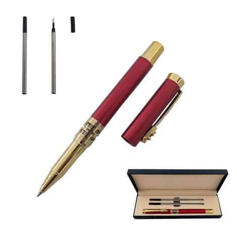 Red Accod Metal Rollerball Pen with 2 black pen refills, in a premium gift box. Perfect for gifting.