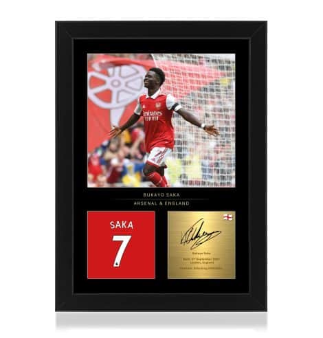 Bukayo Saka Autographed Photo Frame – Includes Digitally Reproduced Signature – Ideal Gift for Arsenal Supporters.