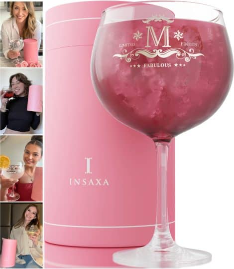 Custom Gifts for Ladies – Oversized Gin Balloon Glass (730ML) – Choose Your Preferred Initial (M)