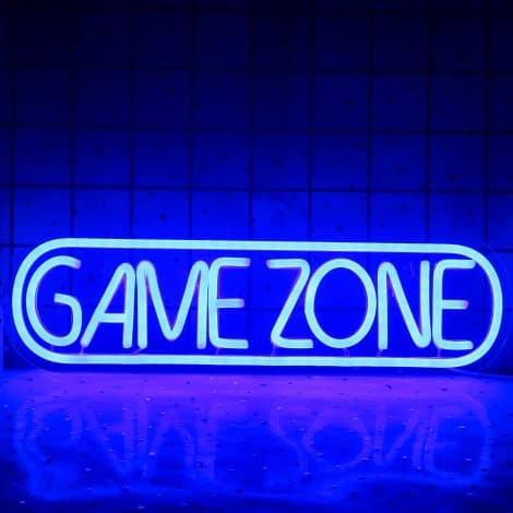 Gaming Zone Neon Sign – a trendy LED light perfect for game rooms, man caves, and pubs. Ideal gift for teens and friends. (Blue)