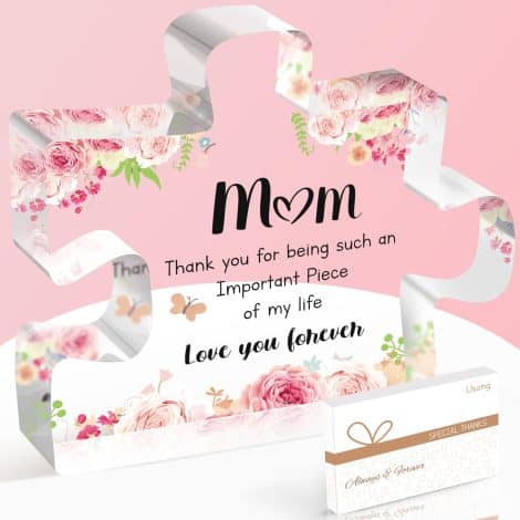 Ideal presents for mum – Usong Acrylic Puzzle Piece Gifts for Mum. Perfect for birthdays, Christmas, and Mother’s Day. From daughter and son. Dimensions: 3.9×3.3×0.6in.