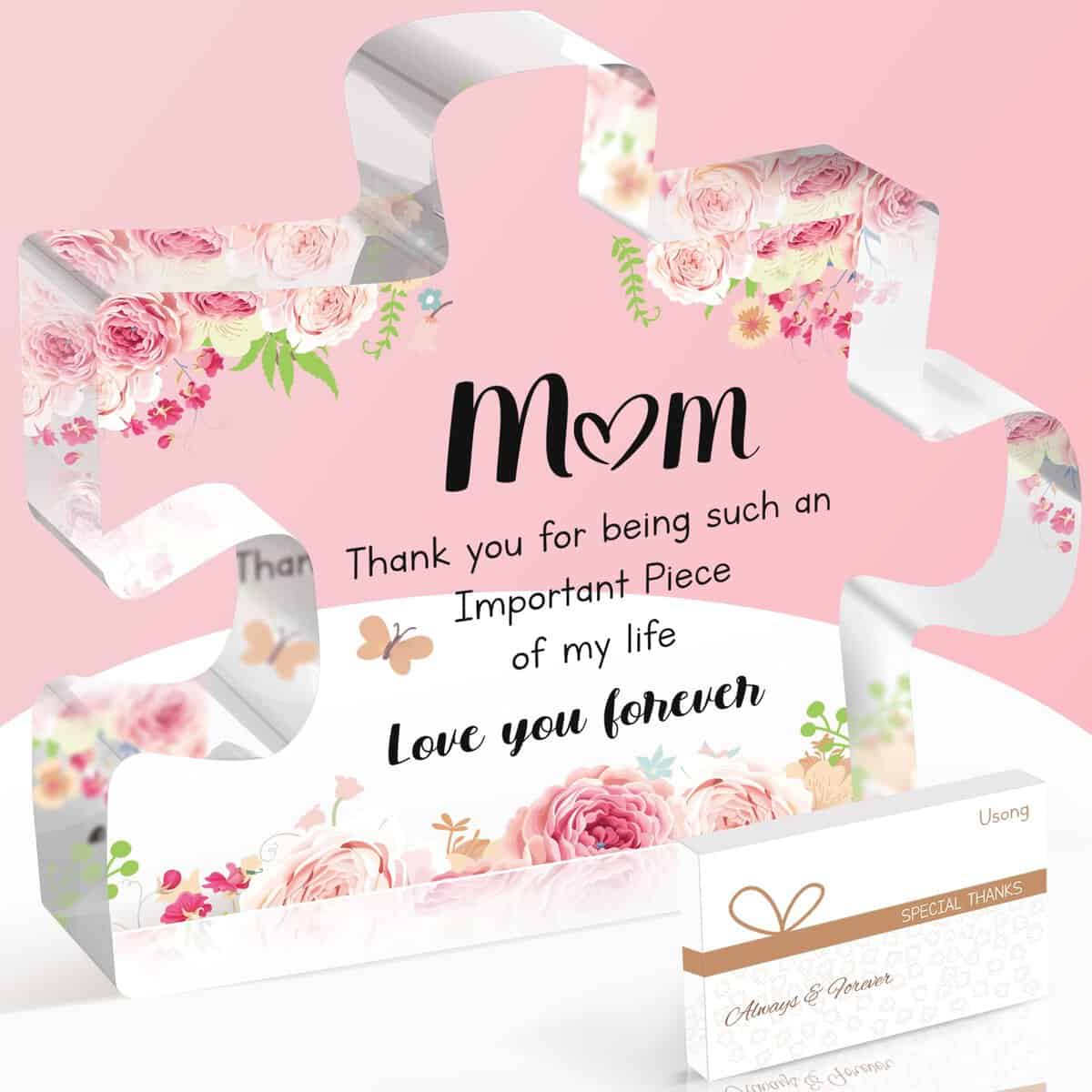 Usong Gifts for Mum Acrylic Puzzle Piece Mum Gifts. Ideal Mum Birthday Gifts Christmas Mothers Day Presents for Mum. Birthday Gifts for Mum from Daughter & Son 3.9x3.3x0.6 inch