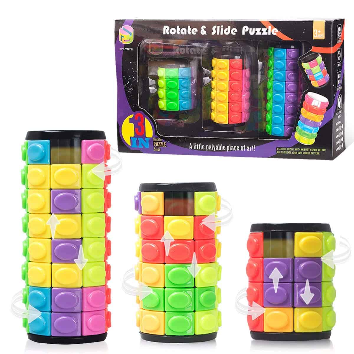 R.Y.TOYS Rotate and Slide Puzzle-Design Patent,Fidget Toys(Restore Order/Create Patterns) 8 Colors,4, 6 and 8 Layers-Detach Piece for Quick Play,Brain Teaser,Sensory Toys,Birthday Gifts