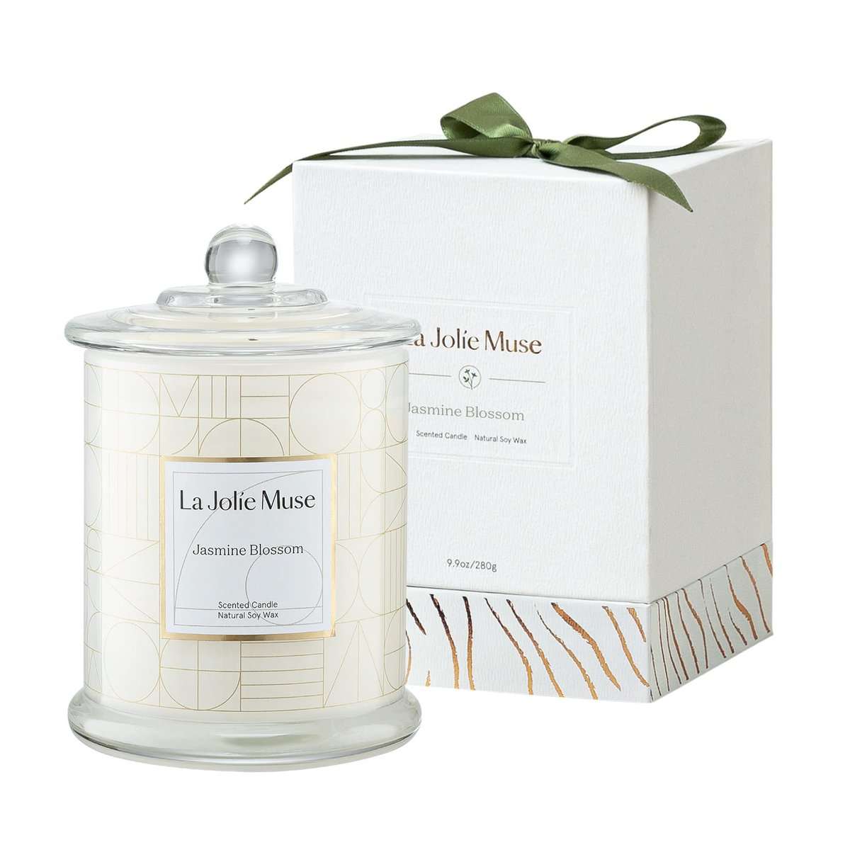 La Jolíe Muse Scented Candles Gifts for Women, 9.9Oz /280g Large Jasmine Candle Gift Set Glass Jar, Natural Soy Wax Candles 65 Hours Long Burning