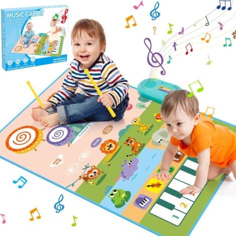 ACELIFE Toddler Musical Toys: 3-in-1 Piano, Drum Mat & Animal Touch Play Blanket with Sticks. Educational gift for 1-6 year-olds.