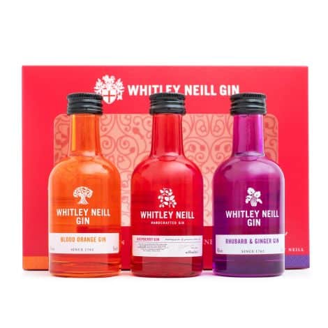 Whitley Neill Gin Gift Set – Miniature Flavored Gin Trio (Blood Orange, Raspberry, Rhubarb & Ginger), Perfect Gin Presents for Women & Men.