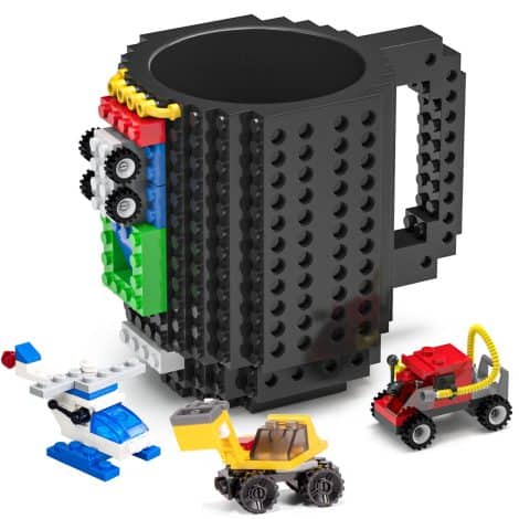 The Black Build-On Brick Coffee Mug – a fun and unique gift for Dad, Men, Kids, and Lego lovers.