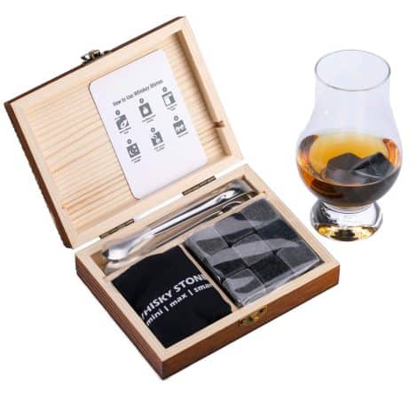 VOVZON Whiskey Cooling Stones Gift Set with 9 Scotch Bourbon Stones in a Wooden Box, Perfect for Father’s Day or other occasions to gift to your Father, Dad, Boyfriend, or Colleagues.