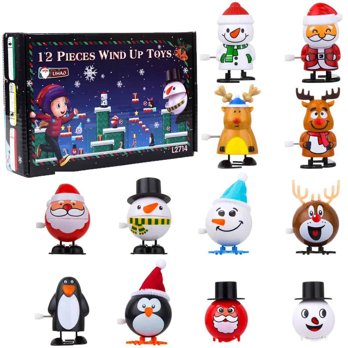 LIHAO 12 PCS Christmas Wind Up Toys Clockwork Toy Cute for Kids Christmas Stocking Stuffers Xmas Advent Calendar Fillers Party Favor