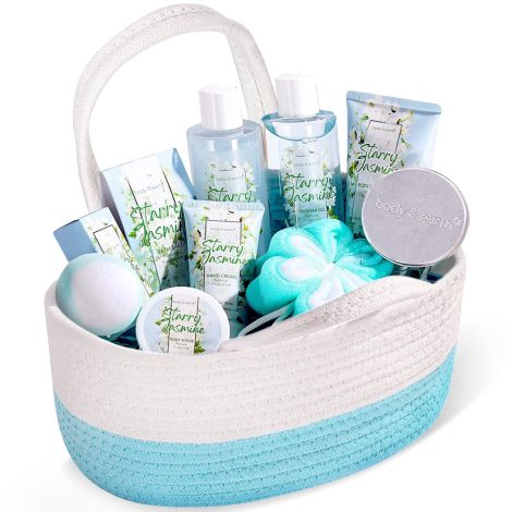 Luxurious spa gift set for women, featuring 11 items with a delightful jasmine fragrance. Perfect birthday gift.