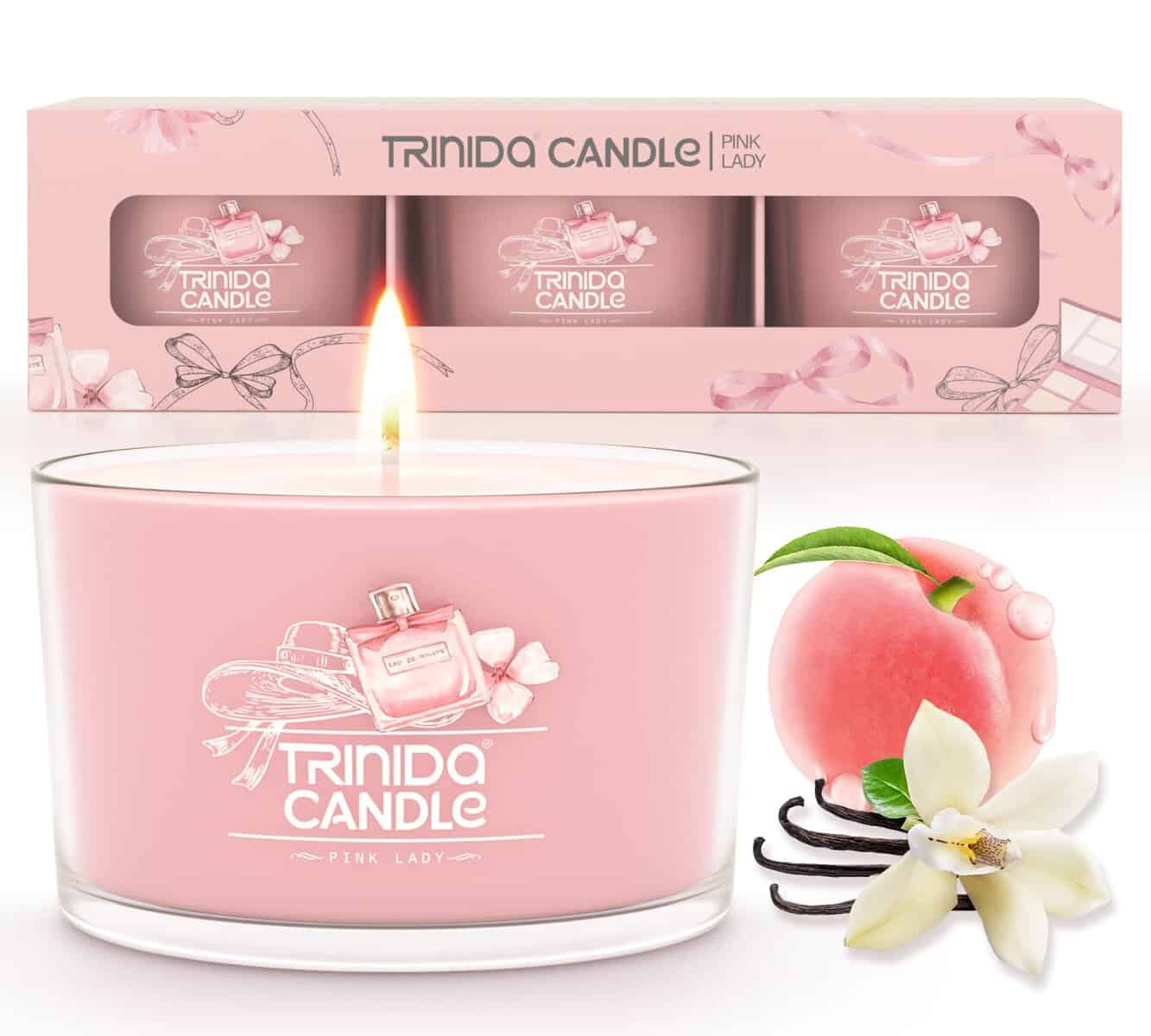 TRINIDa Candles Gifts for Women, 17 Variants Scented Candles Gift Set, 3 Filled Votive Candles for Spirit Lifting (Pink Lady Collection)