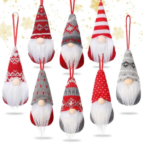 KAHEIGN 8-Piece Hanging Christmas Gnomes: Festive Scandinavian Elf Dolls for Holiday Decor, Various Styles (15cm)