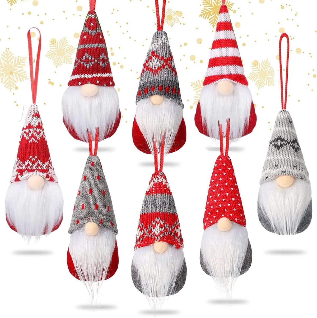 KAHEIGN 8Pcs Christmas Tree Hanging Gnomes, 8 Styles Hanging Scandinavian Santa Elf Plush Gnomes Handmade Swedish Tomte Dolls Ornaments for Christmas Holiday Party Decorations (15 x 7cm)