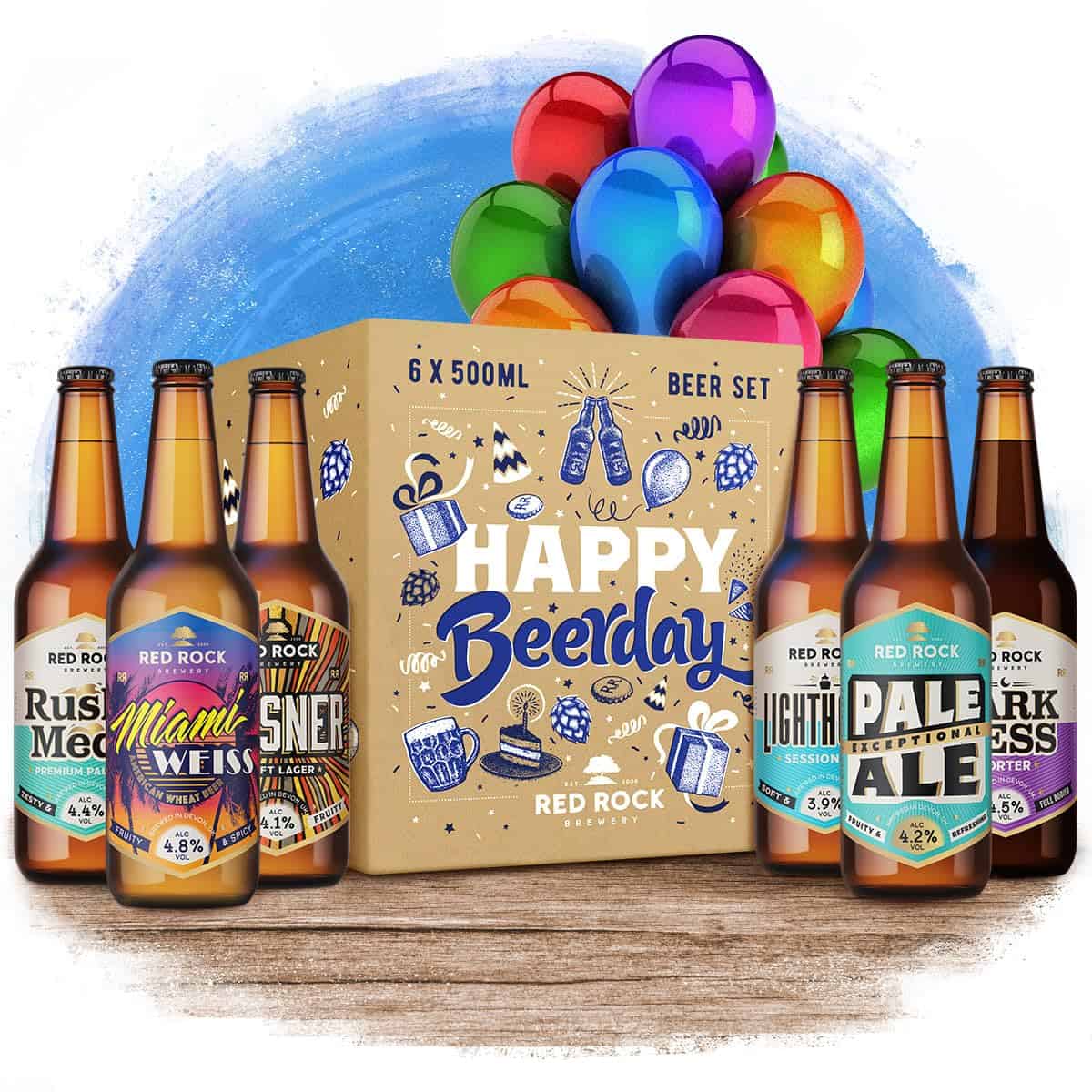 Red Rock Brewery Happy Birthday Beer Selection Box – 6 Bottles of British Beer in Gift Packaging