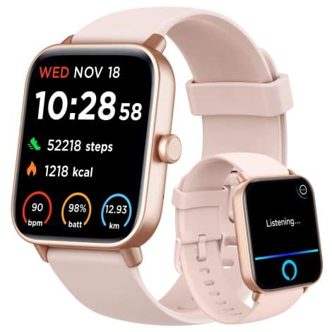 Women’s Smart Watch with Alexa and Bluetooth Calling, 1.8″ screen, monitors health and fitness, IP68 waterproof. Compatible with Android/iOS.