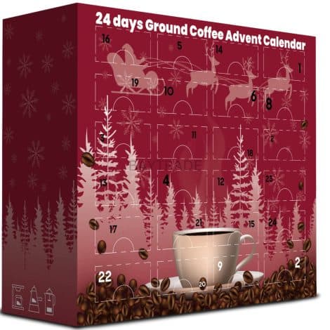 2023 Christmas Coffee Advent Calendar: 24 days of flavored ground coffee for cafetiere, perfect gourmet gift set.