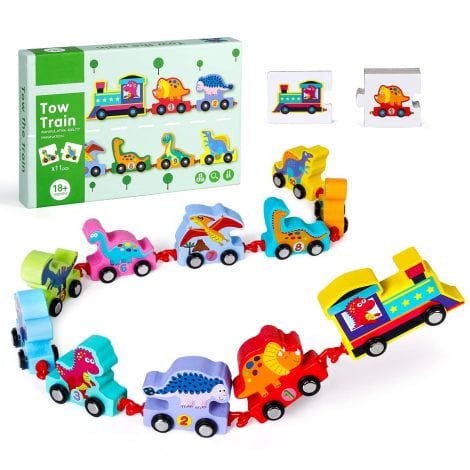 Wooden Dinosaur Train Set – Perfect educational gift for 2-4 year olds for Easter or birthdays.