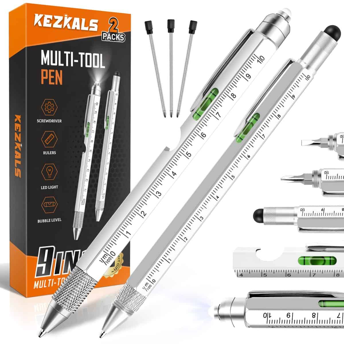 KEZKALS Gifts for Men, 2pack-9 in 1 Multi Tool Pen Set, Stocking Fillers for Men, Gadgets for Mens Gifts for Dad, Presents for Men, Christmas Gifts for Him, Mens Stocking Filler Gifts for Christmas