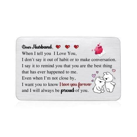 A personalized stainless steel keepsake card for your husband, perfect for birthdays, anniversaries, and special occasions.