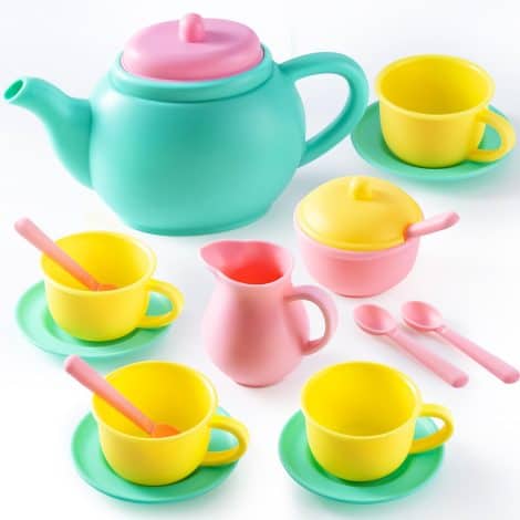 JOYIN Tea Party Set – Safe, colorful play food accessories for 4-6 year-old boys and girls. (Colors may differ)