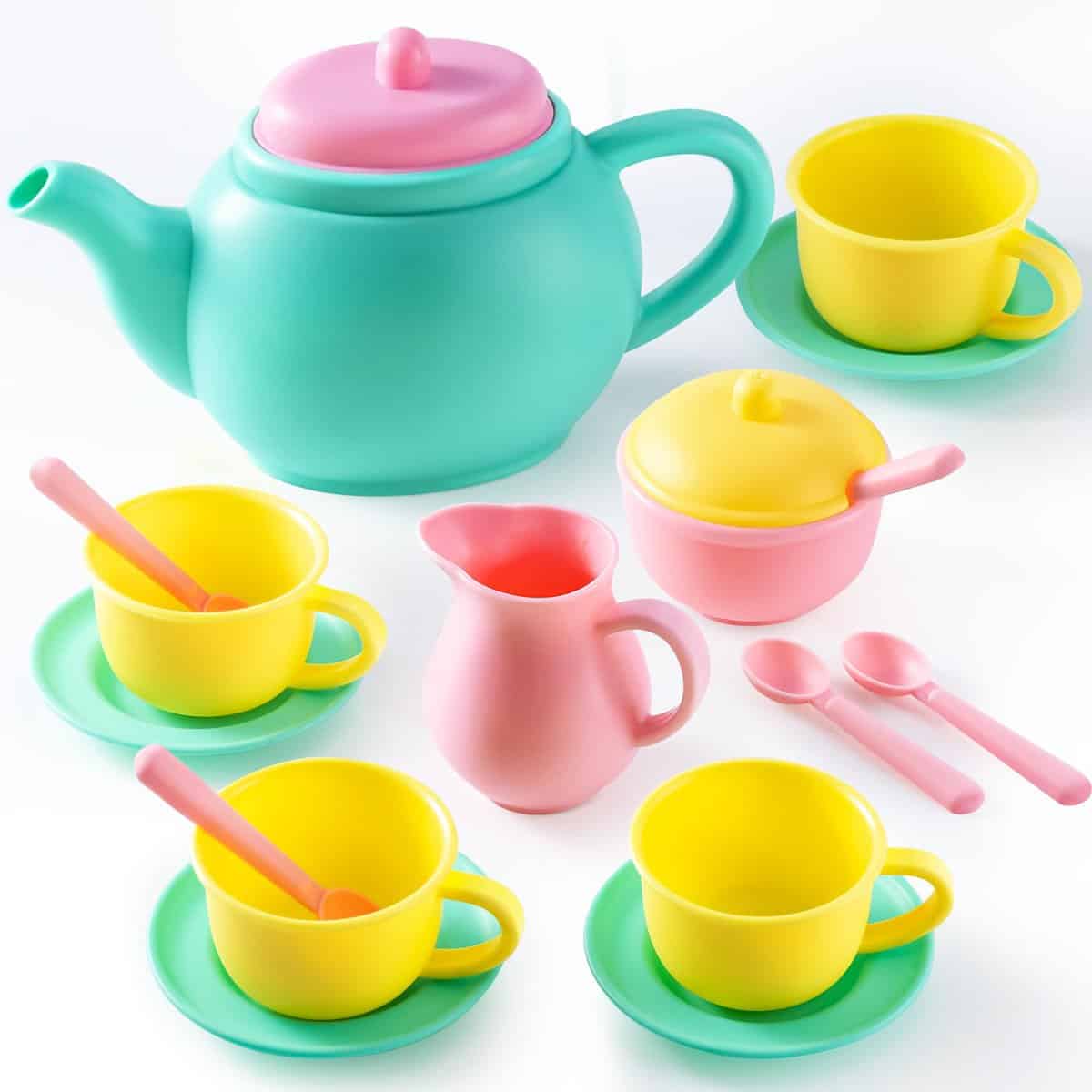 JOYIN Pretend Play Tea Party Set Play Food Accessories BPA Free Phthalates Free Plastic Tea Set, Gifts for Toddler Boys Girls Ages 4,5,6 Years Old (Colors May Vary)