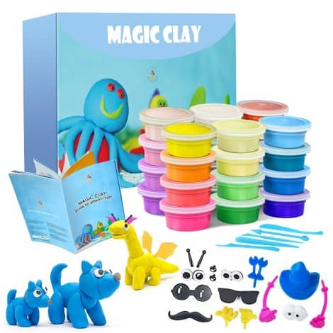 24-color air dry clay kit with tools, perfect for kids aged 3-12. Great present for boys and girls.