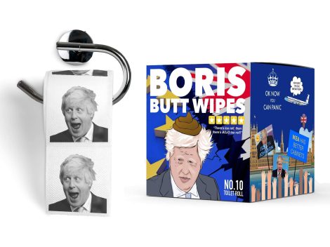 “Boris Johnson’s Brexit-themed toilet paper – humorous novelty gift wrapped in a funny package.”