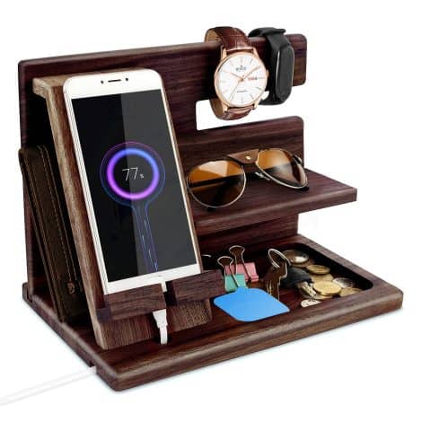 Wooden Organiser for Him: Christmas gifts for Dad, a practical nightstand accessory to store keys, watches, and wallets.