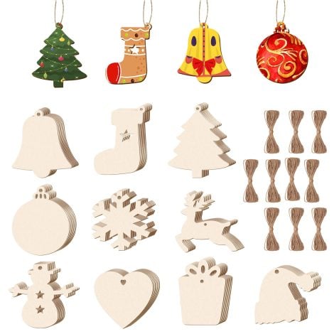 DUDSOEHO 100PCS Wooden Christmas Decorations – 10 Different Designs, Unfinished Ornaments for DIY Crafts. Perfect for Christmas Tree Decoration.