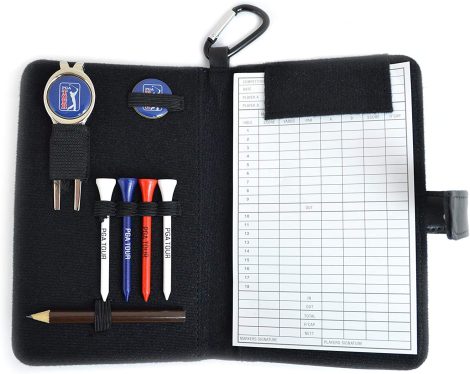 Black leather organiser for golfers by PGA Tour, perfect for keeping your golf essentials in one place.