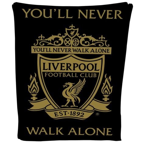 Liverpool Football Crest Black Fleece Blanket: A cozy LFC blanket perfect for men, kids, and traveling, measuring 100×150 cm.