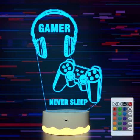 3D Game Night Light with Gamepad Illusion, changes colors and includes timer, perfect for gamer-themed rooms, great gifts for teenagers.