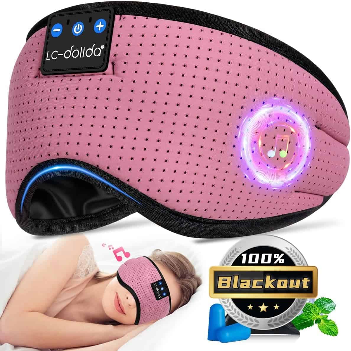 LC-dolida Breathable Sleeping Mask for Side Sleepers,Zero Eye Pressure Eye Covers for Sleep, Built-in Comfortable HD Speakers, Blindfold Mask with 2 Soft Foam Earplugs for Travel/Sleep/Nap