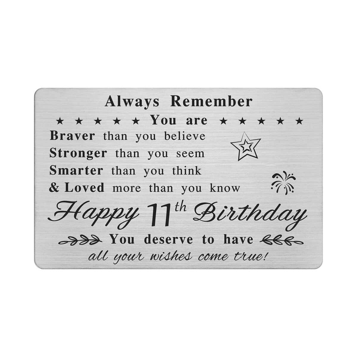 FALOGI Happy 11th Birthday Card - You Are Loved More Than You Know - 11 Year Old Birthday Gifts for Boy Girl, Personalised Engraved Wallet Card