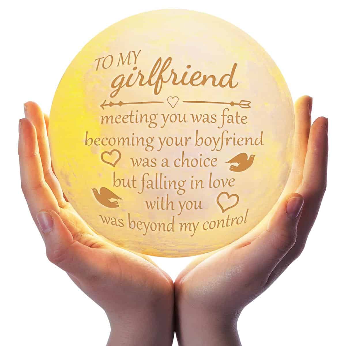 Gifts for Girlfriend, Engraved Moon Lamp Girlfriend Gifts 3D Printing Touch Control with Wood Scaffold, Girlfriend Birthday Gifts Valentines Day Christmas Anniversary Presents for Girlfriend