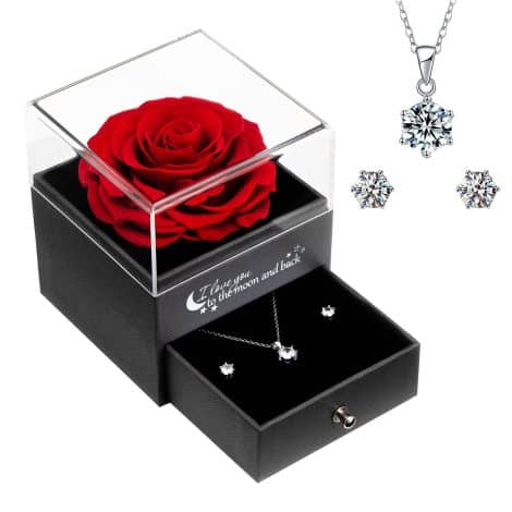 Eternally Yours Necklace Gift Set: A Handmade Preserved Real Rose, Perfect for Mum on Mother’s Day.