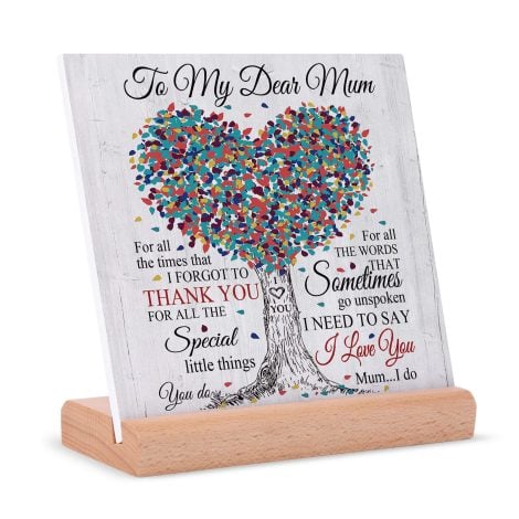 Juratar Mum Presents for Christmas from Daughter or Son, Decorative Quotes Sign with Wooden Stand, Mum Birthday Gifts.