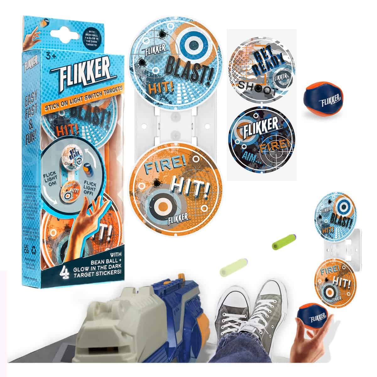 Flikker Target Attachment to Switch Lights Off - Fun Gadget Gift - Throwing + Nerf Target Shooting Game - Cool Stocking Filler for Boys Girls Kids Teens - Fun Gift for Christmas