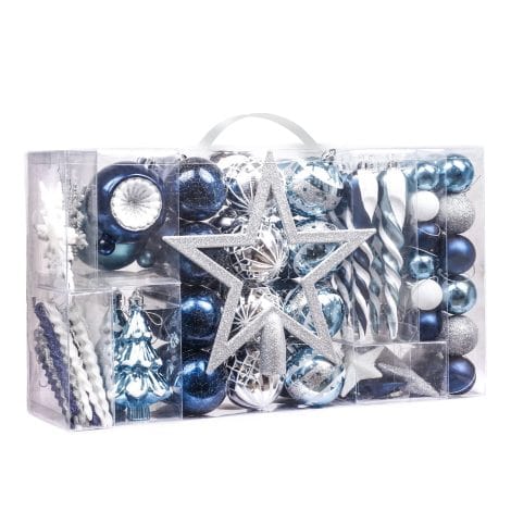 Valery Madelyn Christmas Tree Ornaments – a pack of 100 Silver and Blue Baubles for festive decorations.