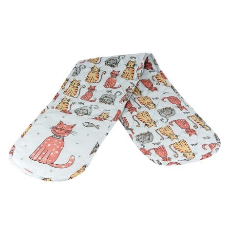 Cat-themed double oven gloves, ideal for cat lovers, from the Spotted Dog Gift Company.