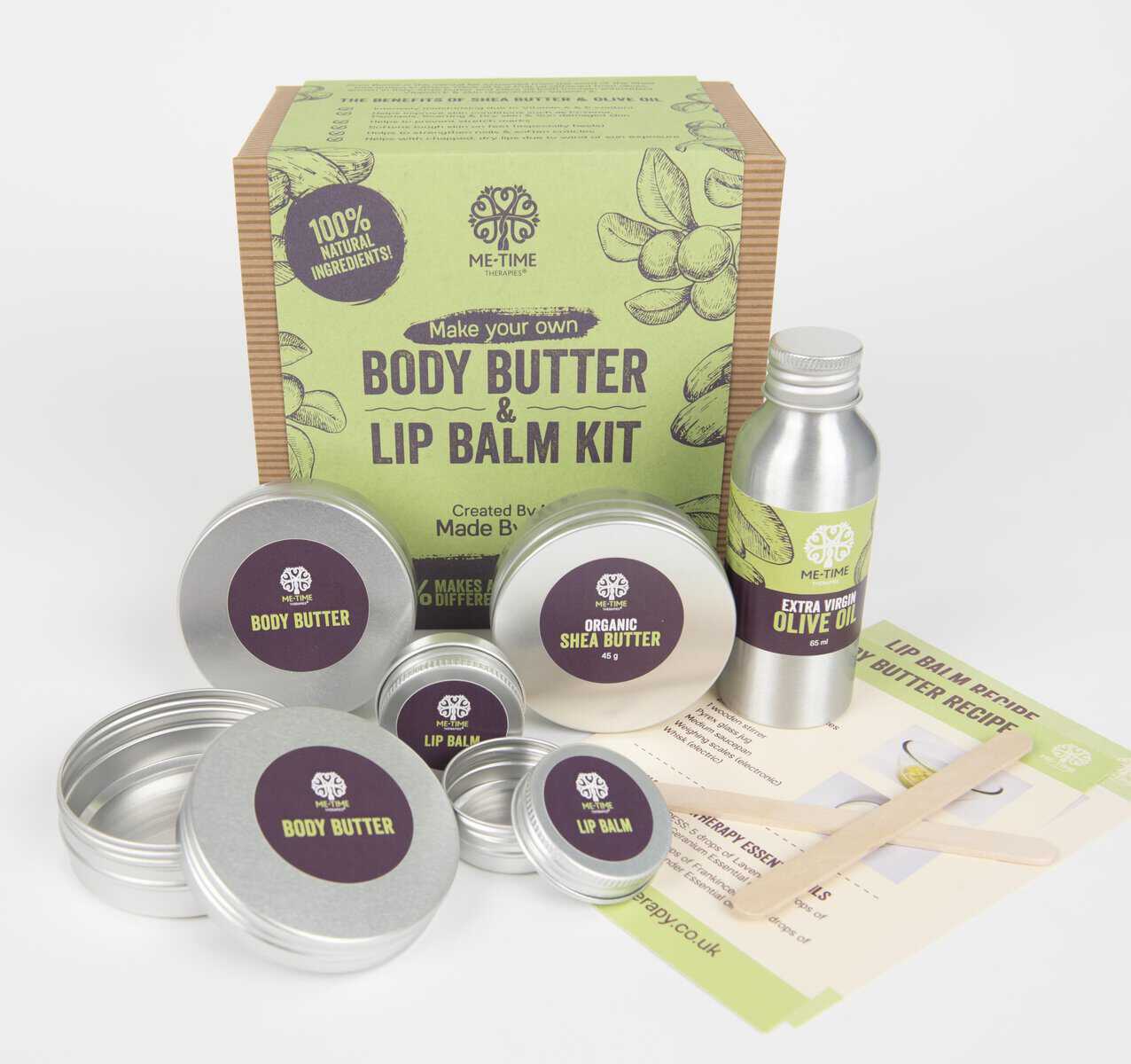 Make your own, Body butter and Lip balm kit, gift beauty set, craft kit (vegan, ethical, 100% natural ingredients) present for teenage girl, vegan gift