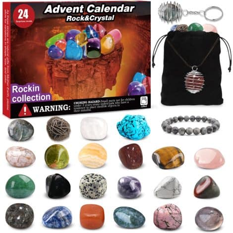 2023-24 Days Christmas Countdown with Natural Rocks and Crystals Advent Calendar for Kids, Adults, and Geology Lovers.