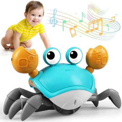 Crabby Crawl Toy for Babies, Musical Sensory Toy with Lights, Montessori Interactive Plaything Avoiding Obstacles. Perfect Gift.