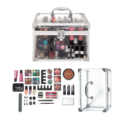 Technic 36-Piece Clear Travel Case with Makeup and Tools – Perfect for Beauty and Cosmetics!