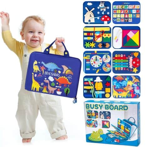 Yellcetoy’s Busy Board: A Montessori-inspired educational toy for 1-3+ year olds, perfect for developing fine motor skills while traveling.