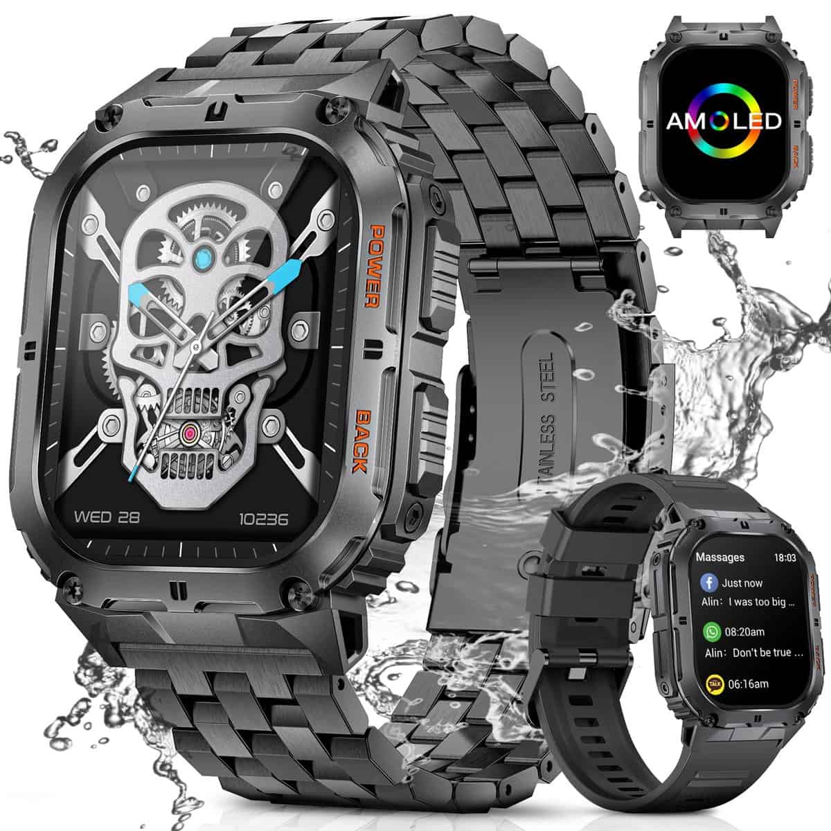 ESFOE Military Smart Watch for Men(Text/Call),1.95" Large AMOLED Display Fitness Tracker IP68/100+ Sports Modes/360mAh Battery/24H Heart Rate Sleep Monitor Rugged Tactical Smartwatch for iOS Android